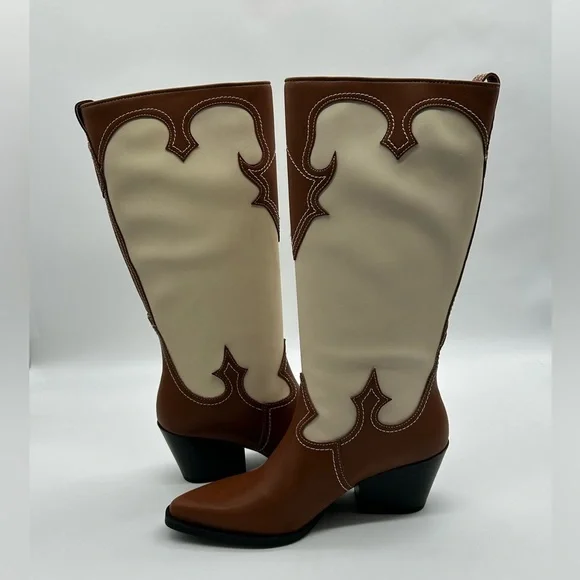 Zodiac Dawson Brown & Cream Vegan Cowgirl Boots – Size 6M New In Box - Picture 10 of 13